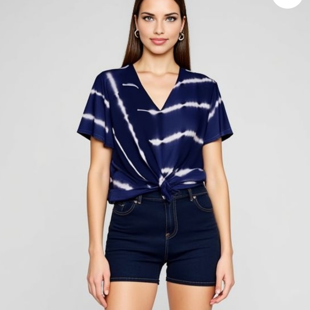 Emelia Navy‎ Stripe Tie Dye Top